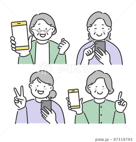 スマホを操作するシニア女性のセット 97319793