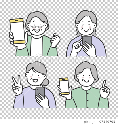 スマホを操作するシニア女性のセット 97319793