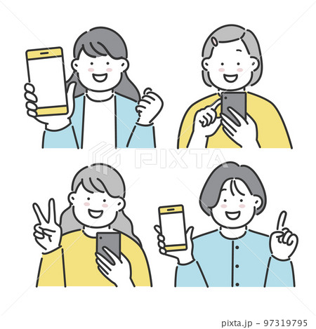 スマホを操作する女性のイラストセット 97319795