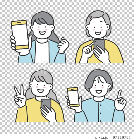 スマホを操作する女性のイラストセット 97319795