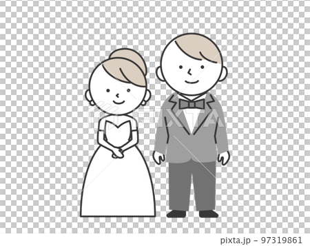結婚式の新郎新婦　並んで立っているタキシードを着た新郎とウエディングドレスを着た新婦 97319861