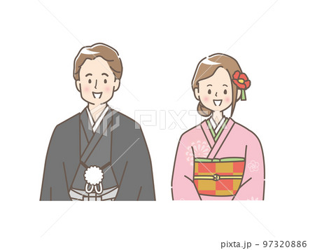 着物姿の男女のイラストセット素材 97320886