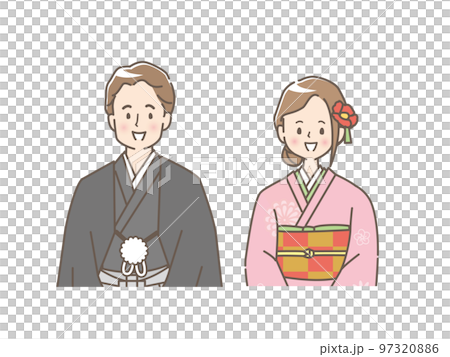 着物姿の男女のイラストセット素材 97320886