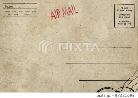 Backside of old postcard in Thai language with dirty stain Backside of old postcard in Thai language with dirty stain 97321098