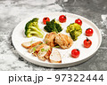 Grilled Turkey breast meat and broccoli on a white plate. Delicious and healthy food. KETO diet concept 97322444