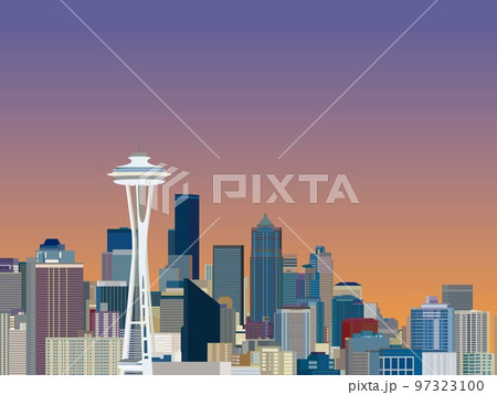 シアトル seattle スペースニードル space needle 夕景 シアトル seattle スペースニードル space needle 夕景 97323100