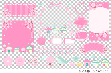 Spring-like Japanese style modern new life cherry blossom frame and vector illustration set material_transparent background_no text 97323136