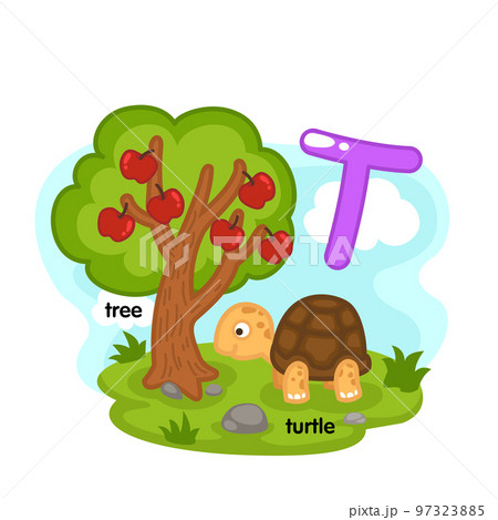 Alphabet Isolated Letter T-tree-turtle illustration vector 97323885