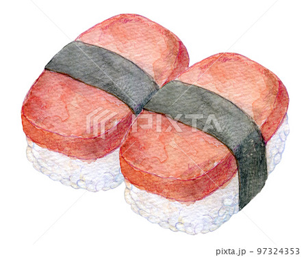 スパムむすび　スパム寿司　水彩イラスト 97324353