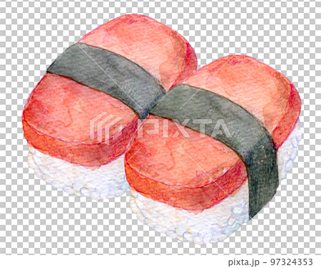 Spam rice ball spam sushi watercolor illustration 97324353