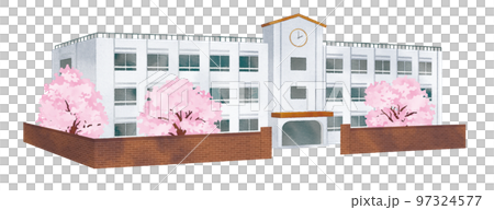 水彩風格的櫻花和校舍 97324577