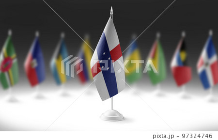 The national flag of the Netherlands Antilles on the background of flags of other countries 97324746