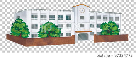 水彩風格的校舍和樹木學校的風景 97324772