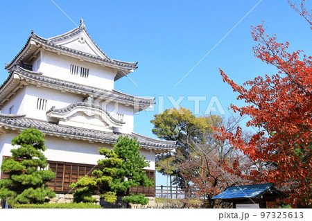 【香川県】真っ赤に紅葉した秋の丸亀城（現存天守と石垣の名城） 97325613