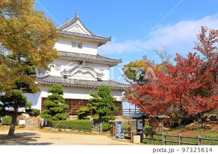【香川県】真っ赤に紅葉した秋の丸亀城（現存天守と石垣の名城） 97325614