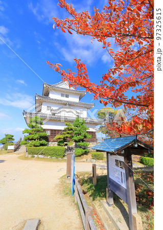 【香川県】真っ赤に紅葉した秋の丸亀城（現存天守と石垣の名城） 97325615