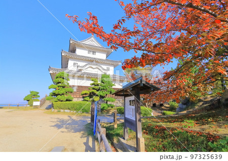 【香川県】真っ赤に紅葉した秋の丸亀城（現存天守と石垣の名城） 97325639