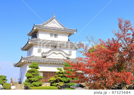 【香川県】真っ赤に紅葉した秋の丸亀城（現存天守と石垣の名城） 97325684