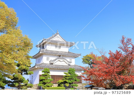 【香川県】真っ赤に紅葉した秋の丸亀城（現存天守と石垣の名城） 97325689