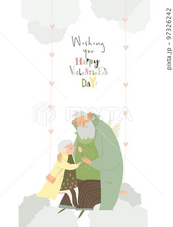 Cartoon Angel Grandfather swinging with Grandmother on Swing 97326242
