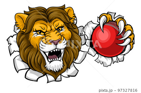 Lion Cricket Ball Animal Sports Team Mascot 97327816