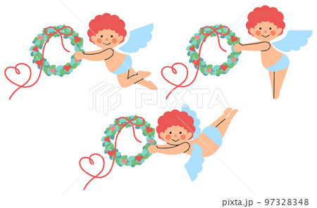 リースを持ったかわいいキューピットのイラストセット 97328348