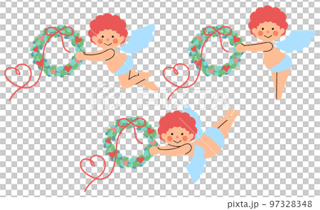 リースを持ったかわいいキューピットのイラストセット 97328348