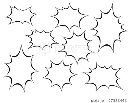 爆発吹き出しセット（黒線白塗り） 97328448