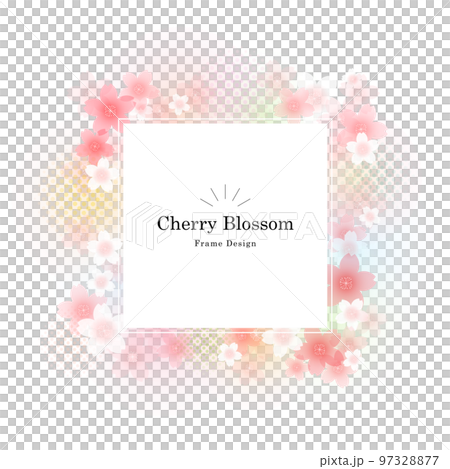Fluffy ornate cherry blossom frame design, background 97328877