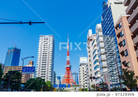 【東京の都市風景】三田周辺の都市風景と東京タワー 【東京の都市風景】三田周辺の都市風景と東京タワー 97328906