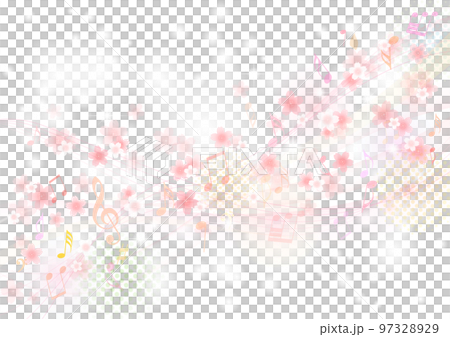 美しいメロディー流れる、桜と音符のフレーム、背景 美しいメロディー流れる、桜と音符のフレーム、背景 97328929