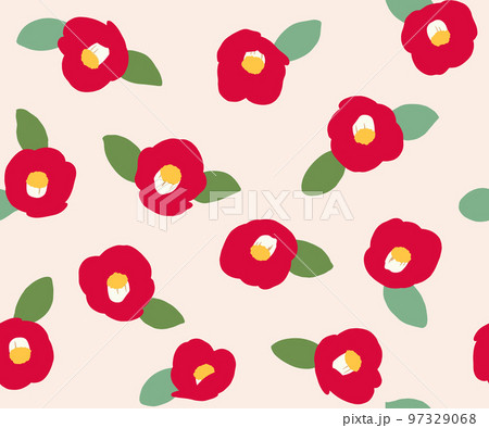 椿の花柄-2way-シームレスなパターン-手描き 97329068