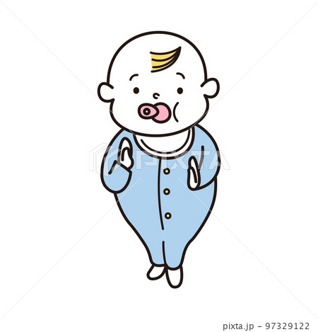 武道の構えをする赤ちゃんのイラスト素材 97329122