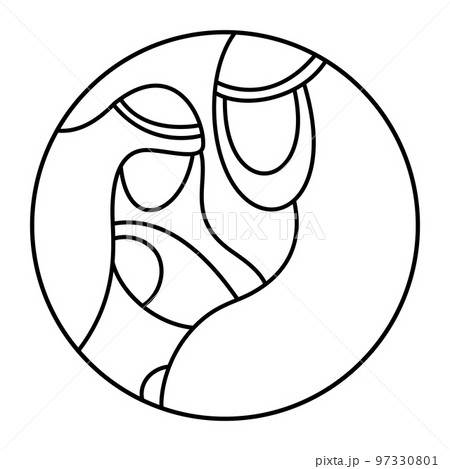 Vector Christmas Christian religious Nativity Scene of baby Jesus with Mary and Joseph in circle. Logo icon illustration sketch. Doodle hand drawn with black lines 97330801