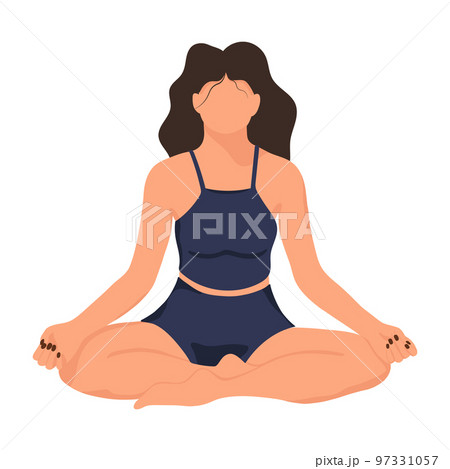 Woman In Lotus Position Doing Yoga The Girl Is のイラスト素材