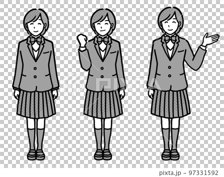 女學生穿制服信息單色全身插畫套裝 女學生穿制服信息單色全身插畫套裝 97331592