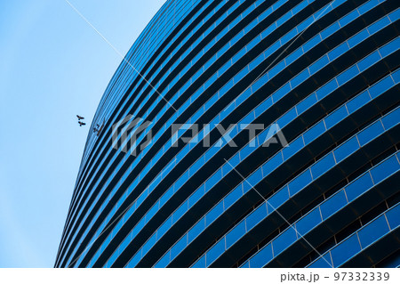 Birds flying over modern skyscraper Birds flying over modern skyscraper 97332339