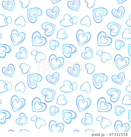 手書き　ハートのシームレスパターン　水色 97332558