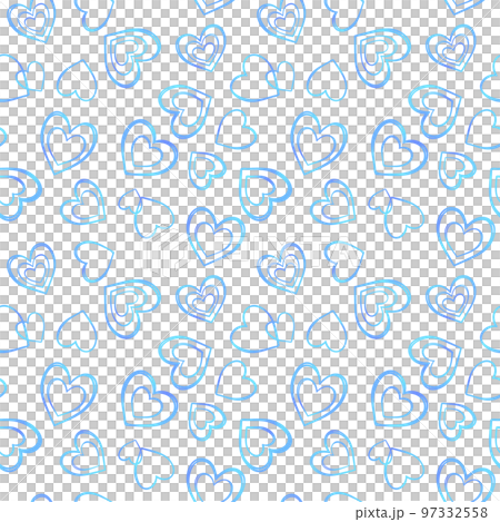 手書き　ハートのシームレスパターン　水色 97332558