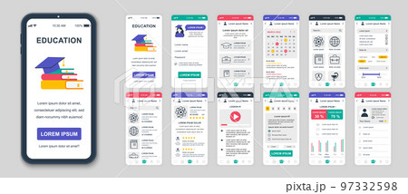 Set of UI, UX, GUI screens Education app flat design template for mobile apps 97332598