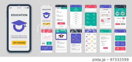 Set of UI, UX, GUI screens Education app flat design template for mobile apps 97332599