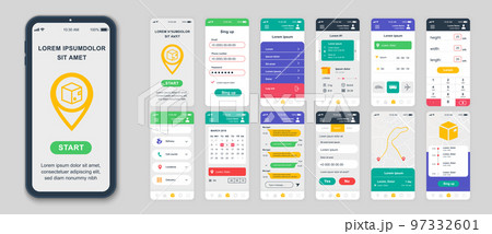 Set of UI, UX, GUI screens Delivery app flat design template for mobile apps 97332601