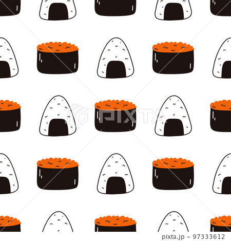 Seamless pattern with sushi. Hand drawn vector background with traditional Japanese cuisine 97333612