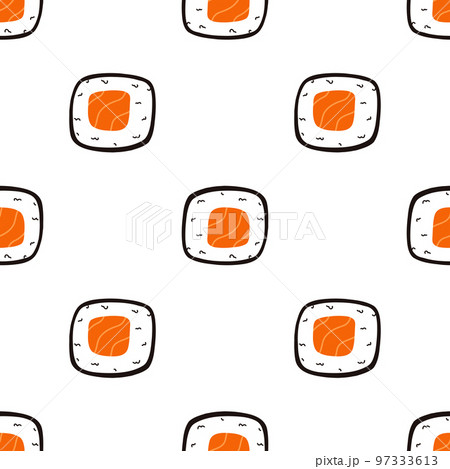 Seamless pattern with sushi. Hand drawn vector background with traditional Japanese cuisine 97333613