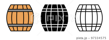 樽のアイコンセット。ビールやワインの樽。ベクター。 97334575