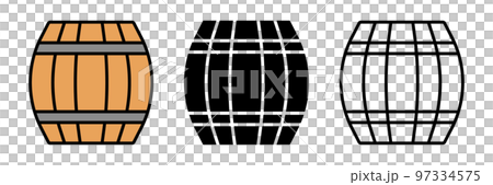 樽のアイコンセット。ビールやワインの樽。ベクター。 97334575