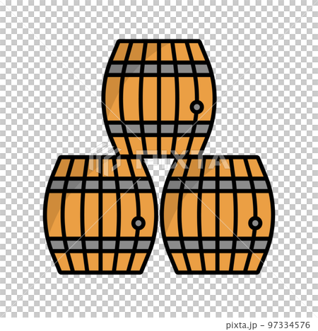 積み重なった樽のアイコン。ワイン熟成やビール樽。ベクター。 97334576