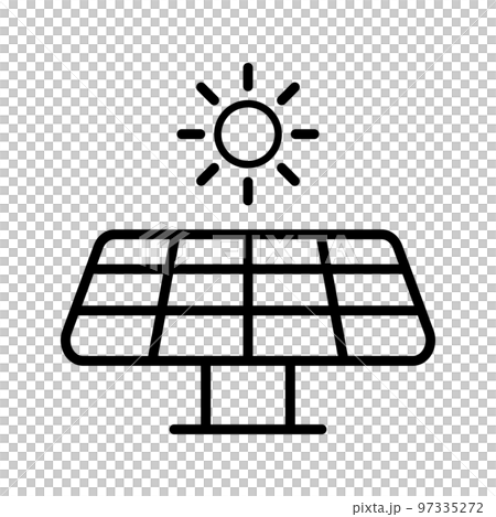 太陽光発電のシルエットアイコン。太陽と太陽光パネル。ベクター。 太陽光発電のシルエットアイコン。太陽と太陽光パネル。ベクター。 97335272