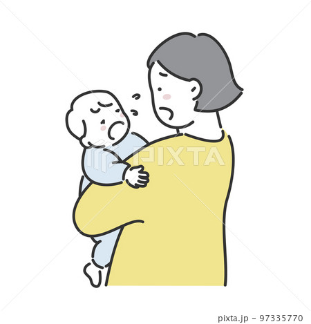 泣いている赤ちゃんを抱っこしてあやすお母さんのイラスト素材のイラスト素材 [97335770] - PIXTA