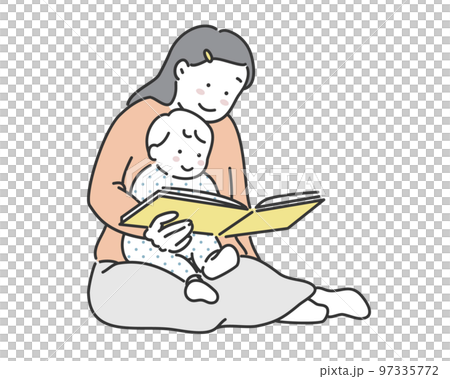 Illustration material of a mother reading a picture book to a baby 97335772